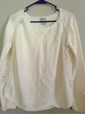 Together Women's White Knit Sweater with Knit  Lace UpDetail
